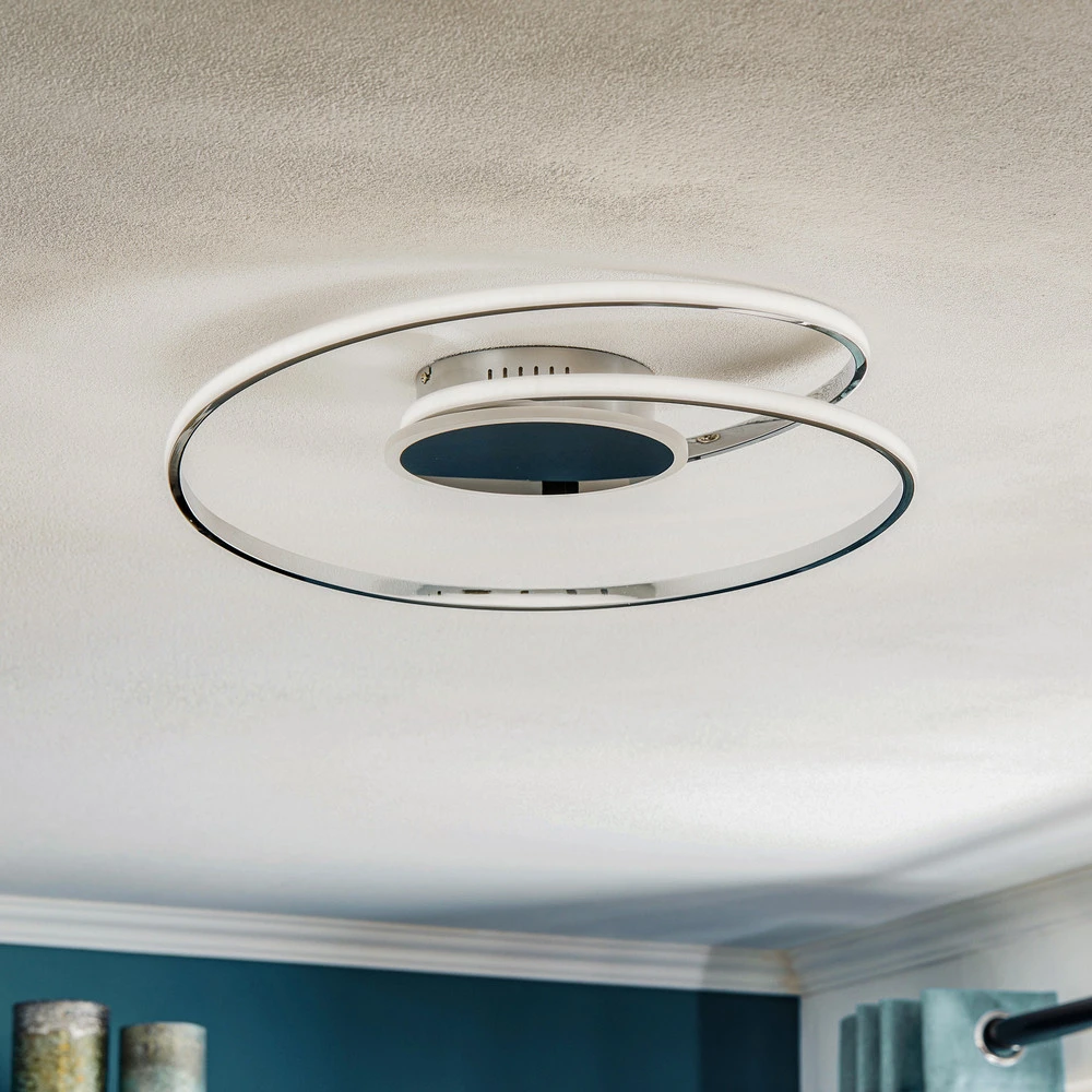 Lindby Dorle Plafonnier LED, acier chromé, Ø 49 cm