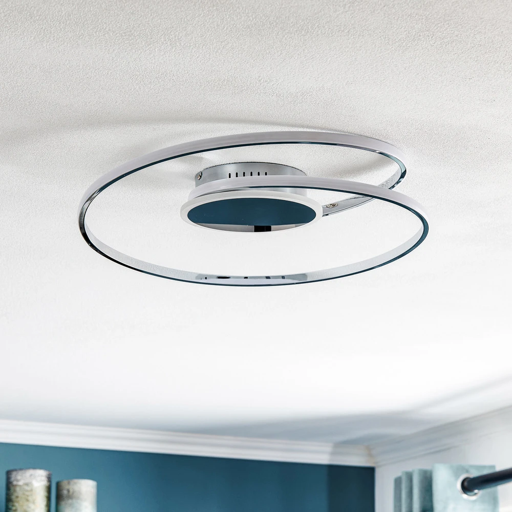 Lindby Dorle Plafonnier LED, acier chromé, Ø 49 cm