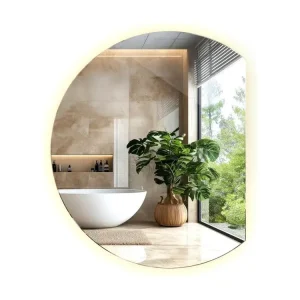 Luminaire Créatif Design Miroir LED rond biseauté, miroir de salle de bain suspendu, lumineux - 90 cm - Lumière chaude