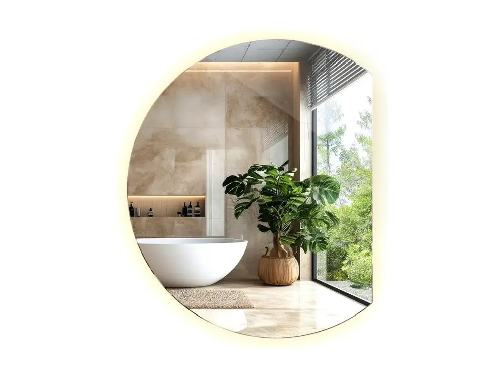 Luminaire Créatif Design Miroir LED rond biseauté, miroir de salle de bain suspendu, lumineux - 90 cm - Lumière chaude