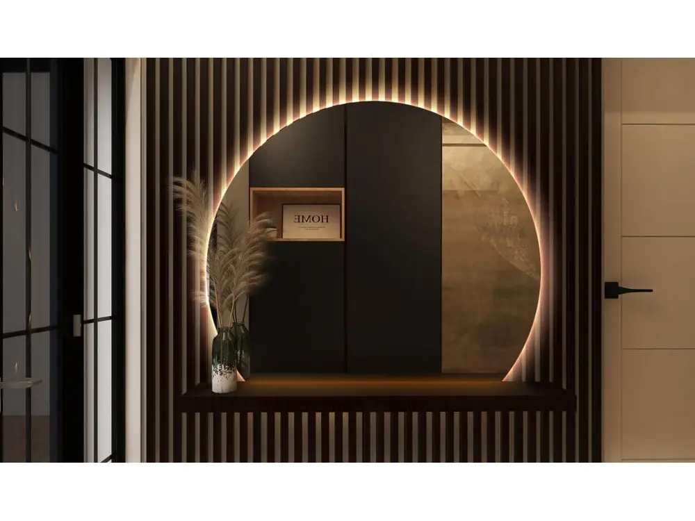 Luminaire Créatif Design Miroir LED rond biseauté, miroir de salle de bain suspendu, lumineux - 90 cm - Lumière chaude