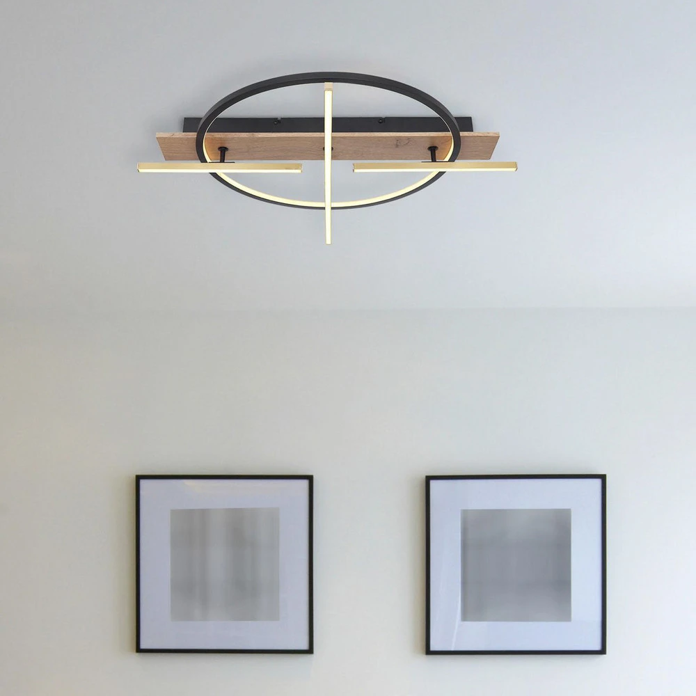 Luminaire Créatif Design Plafonnier LED Beatrix, longueur 44 cm, bois/noir, bois