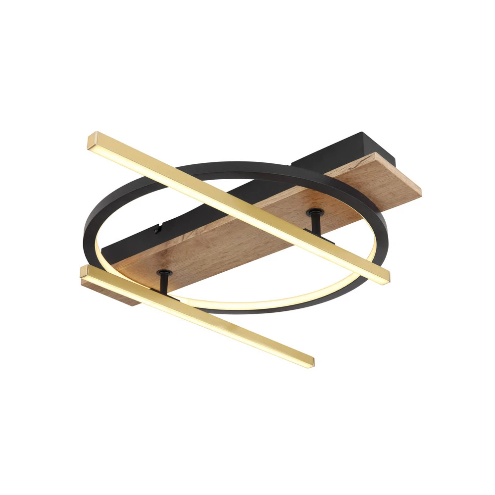 Luminaire Créatif Design Plafonnier LED Beatrix, longueur 44 cm, bois/noir, bois