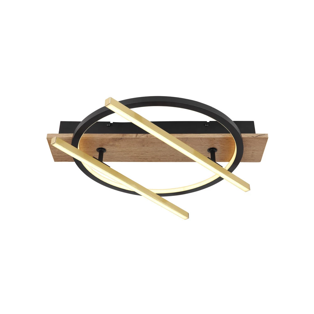 Luminaire Créatif Design Plafonnier LED Beatrix, longueur 44 cm, bois/noir, bois