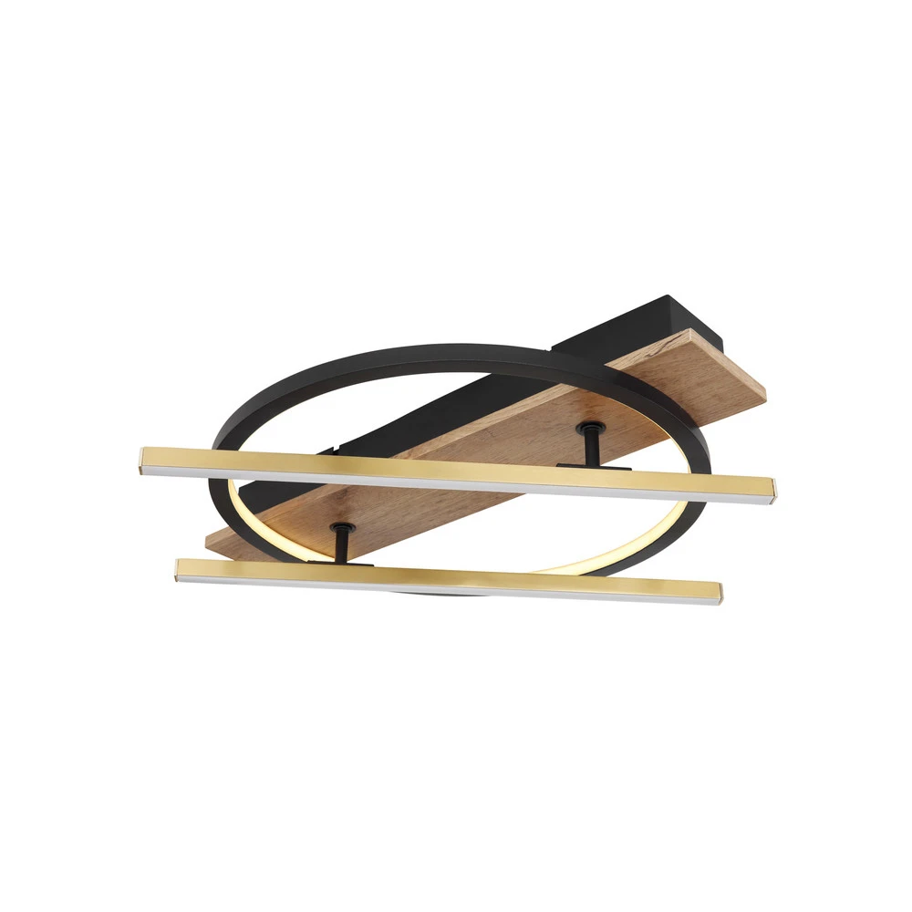 Luminaire Créatif Design Plafonnier LED Beatrix, longueur 44 cm, bois/noir, bois
