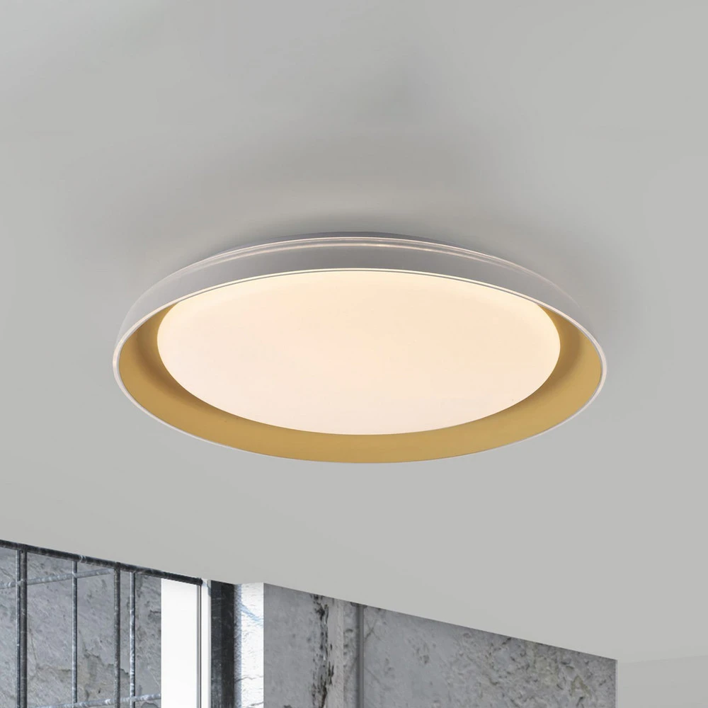 Luminaire à effet JUST LIGHT. Plafonnier LED Sati, plastique, blanc/laiton