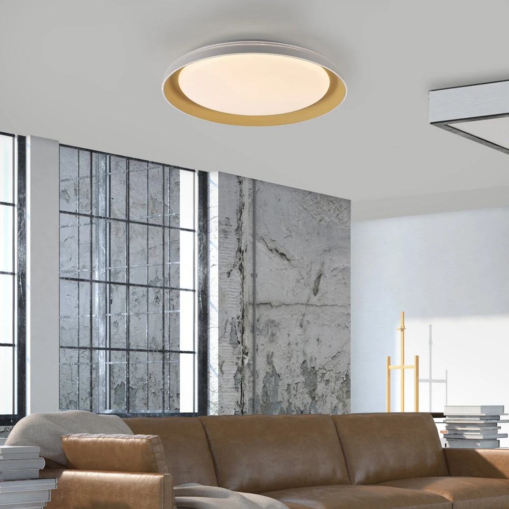 Luminaire à effet JUST LIGHT. Plafonnier LED Sati, plastique, blanc/laiton