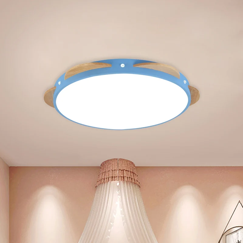 Luminaire à effet Macaron Flower Flushmount Acrylique LED Chambre Plafonnier Encastré en Blanc/Vert/Bleu et Bois