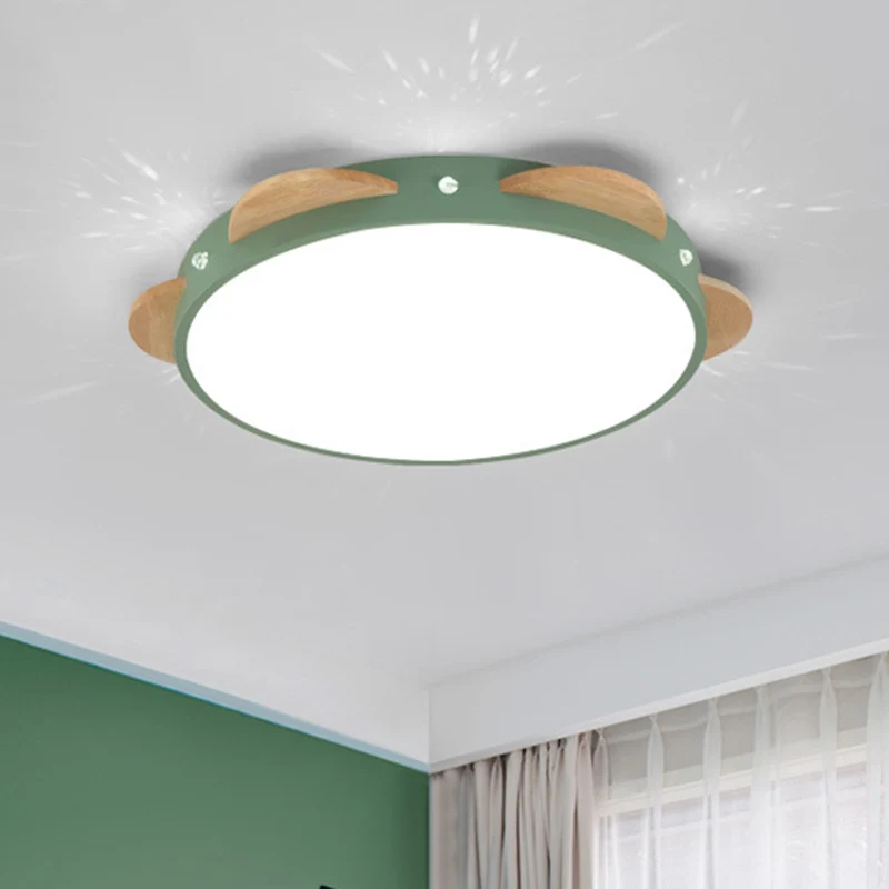 Luminaire à effet Macaron Flower Flushmount Acrylique LED Chambre Plafonnier Encastré en Blanc/Vert/Bleu et Bois