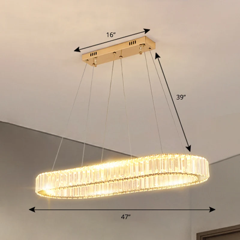 Luminaire à effet Minimalistische längliche LED-Hängelampe, optische K9-Kristall-Restaurant-Hängeinselleuchte