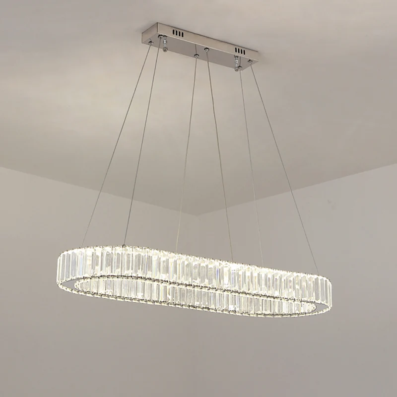 Luminaire à effet Minimalistische längliche LED-Hängelampe, optische K9-Kristall-Restaurant-Hängeinselleuchte