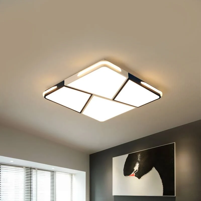 Luminaire à effet Plafonnier LED intégré pour salon avec abat-jour rectangulaire/carré en acrylique, plafonnier blanc actu...