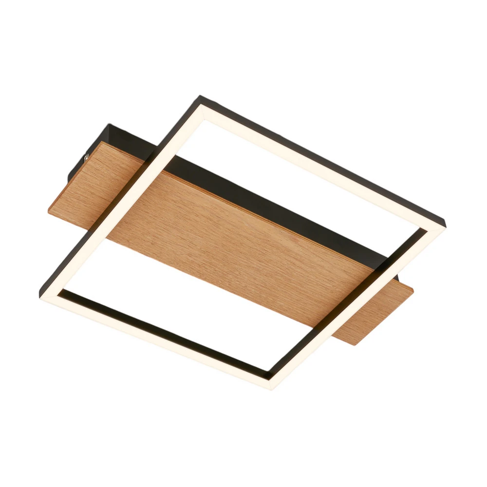 Luminaire à effet Plafonnier LED Kada, 34x26 cm, bois, métal, noir