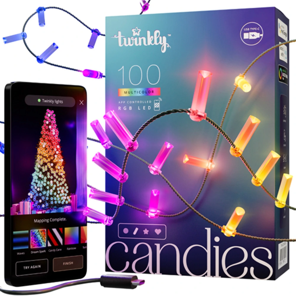 Luminaire en forme Guirlande bougie connectée ip20 6m 100 leds rgb fil vert twinkly candies