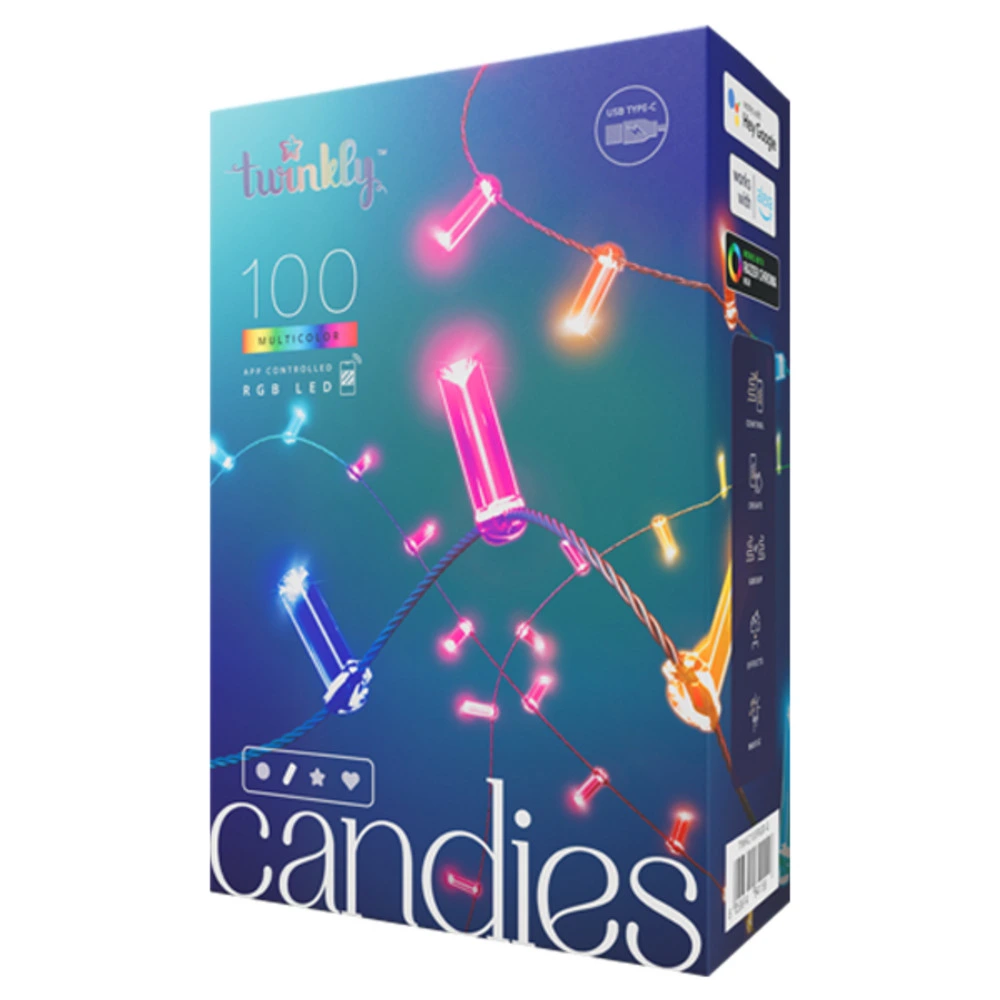 Luminaire en forme Guirlande bougie connectée ip20 6m 100 leds rgb fil vert twinkly candies