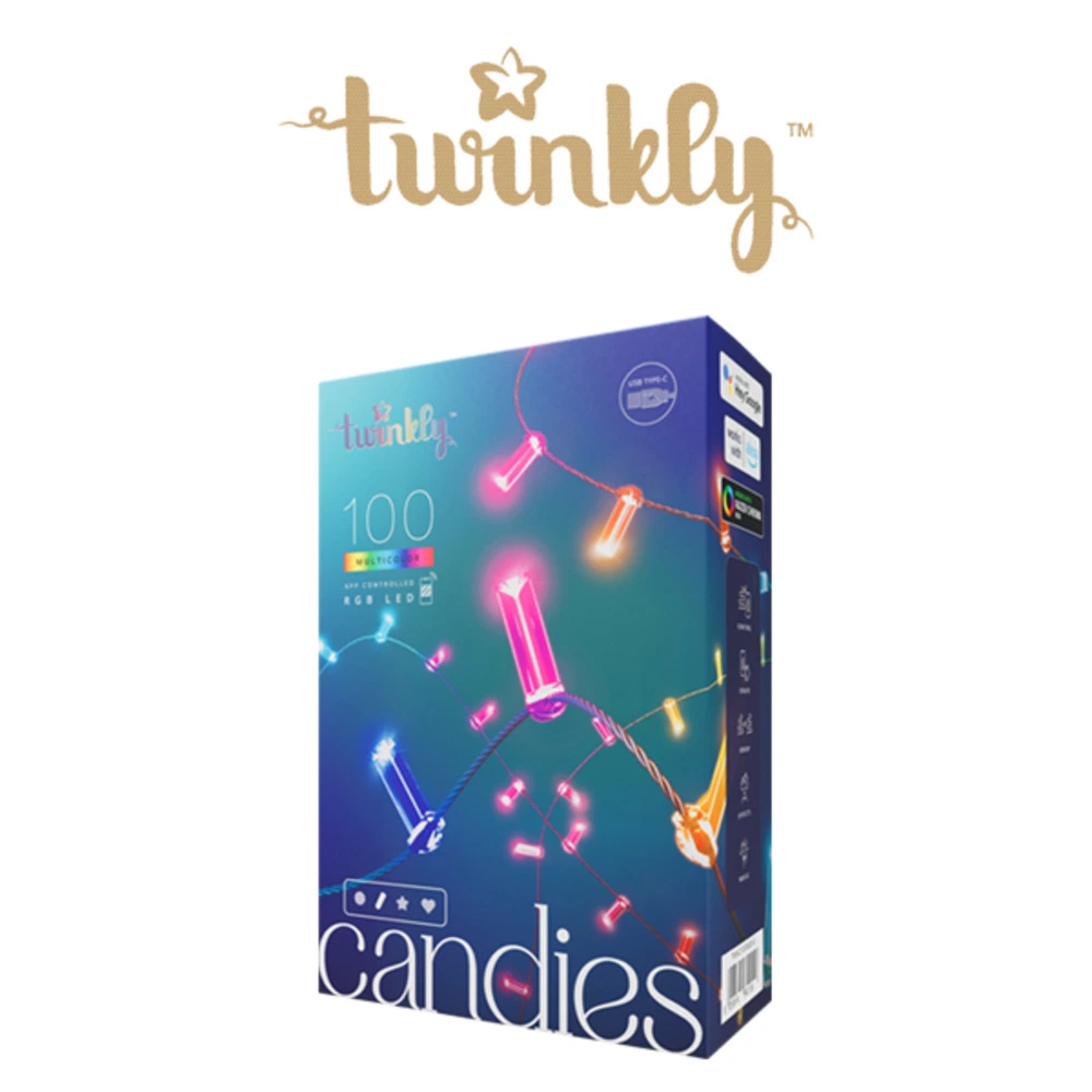 Luminaire en forme Guirlande bougie connectée ip20 6m 100 leds rgb fil vert twinkly candies