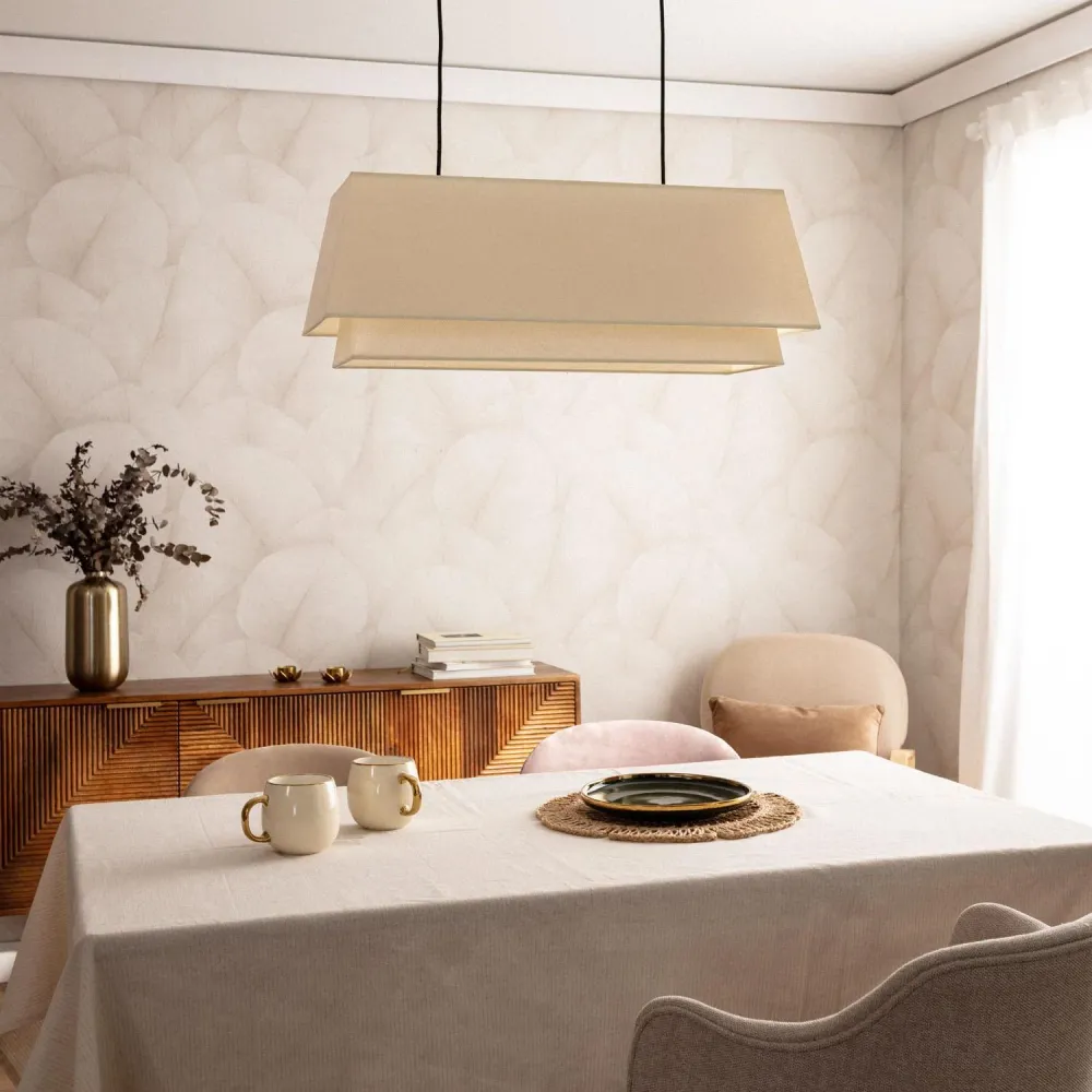 Luminaire en forme Lustre Adra en métal avec fibres textiles et éclairage LED