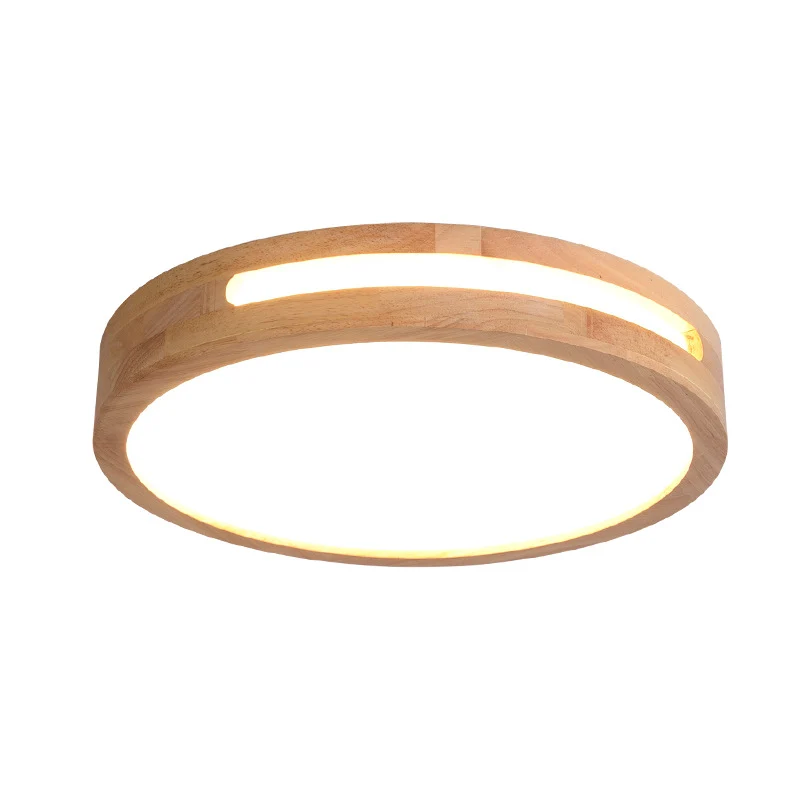 Luminaire en forme Plafonnier LED nordique avec diffuseur en acrylique, plafonnier à tambour en bois naturel, blanc chaud/...