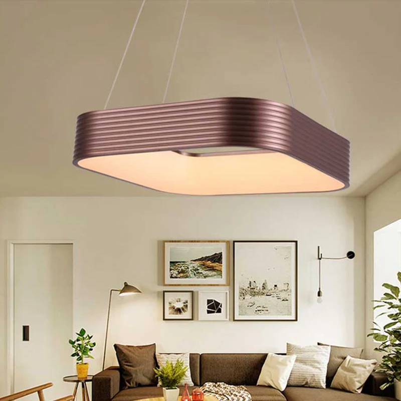 Luminaire en forme Roségoldene quadratische Pendelleuchte, zeitgenössische LED-Deckenleuchte aus Metall im dritten Gang, 1...