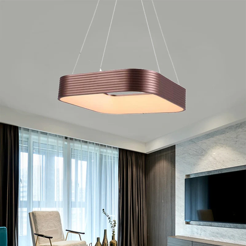 Luminaire en forme Roségoldene quadratische Pendelleuchte, zeitgenössische LED-Deckenleuchte aus Metall im dritten Gang, 1...