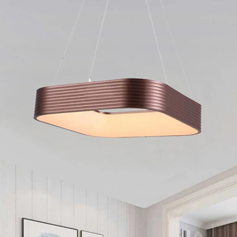 Luminaire en forme Roségoldene quadratische Pendelleuchte, zeitgenössische LED-Deckenleuchte aus Metall im dritten Gang, 1...