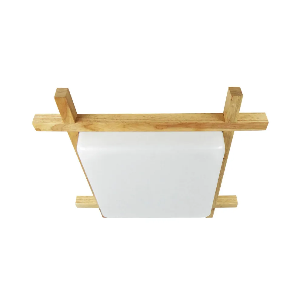 Luminaire de plafond LED bois carré CCT ajustable 15W Loox 400x400 mm avec base en bois