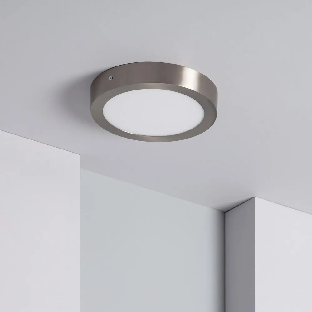 Lumineux plafond circulaire LED 18W en métal argenté diamètre 225 mm