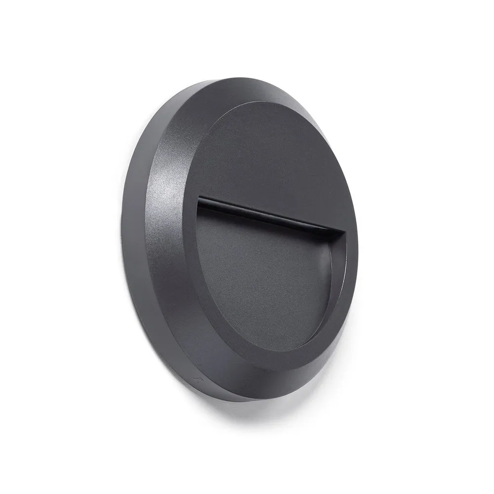 Lumière LED murale extérieure ronde Edulis finition anthracite élargie. Matériau : Verre soufflé