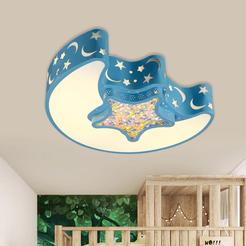 Lune et étoile plafonnier contemporain acrylique blanc/rose/bleu LED plafonnier pour chambre à coucher pour ambiance cosy