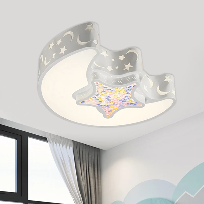 Lune et étoile plafonnier contemporain acrylique blanc/rose/bleu LED plafonnier pour chambre à coucher pour ambiance cosy
