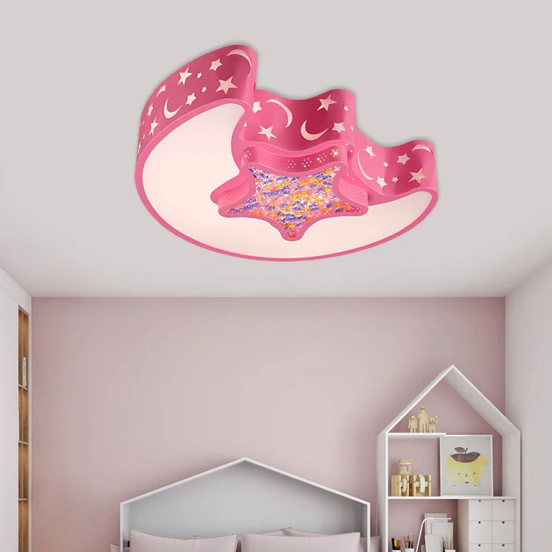 Lune et étoile plafonnier contemporain acrylique blanc/rose/bleu LED plafonnier pour chambre à coucher pour ambiance cosy