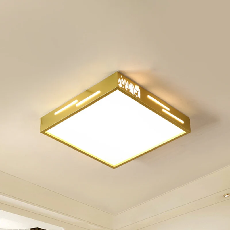 Lustre à cristaux Plafonnier LED carré en métal, finition dorée contemporaine, plafonnier avec diffuseur en acrylique, lum...