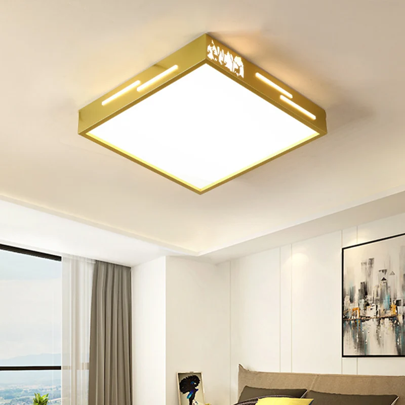 Lustre à cristaux Plafonnier LED carré en métal, finition dorée contemporaine, plafonnier avec diffuseur en acrylique, lum...