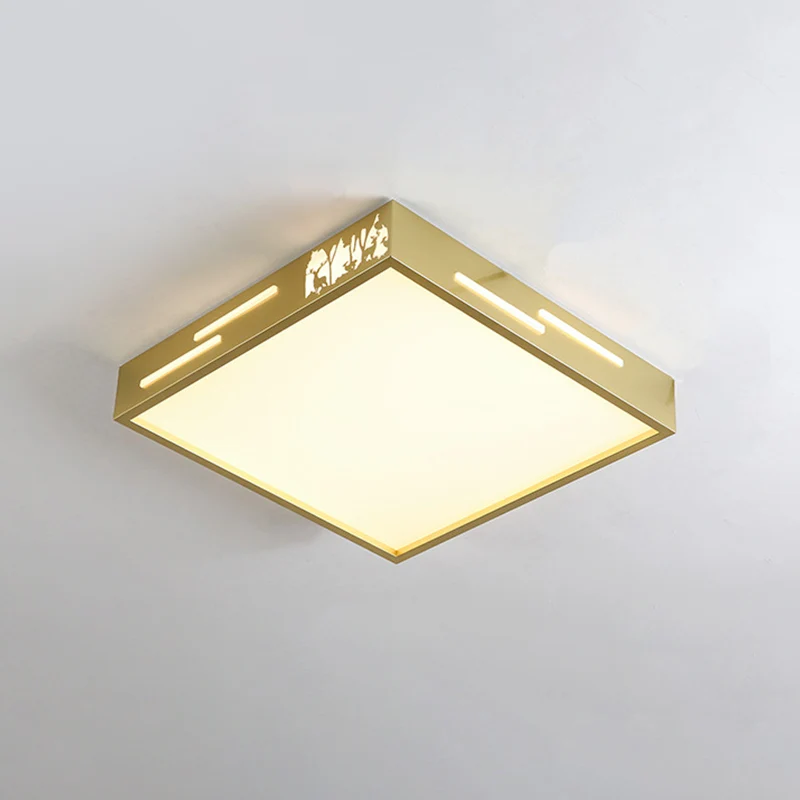 Lustre à cristaux Plafonnier LED carré en métal, finition dorée contemporaine, plafonnier avec diffuseur en acrylique, lum...