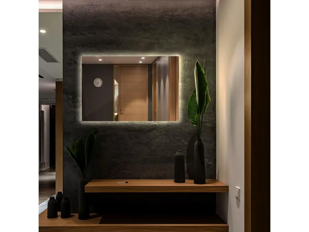 Miroir lumineux LED pour le salon, la chambre, 60 cm x 40 cm Lumière chaude avec 16 couleurs RVB