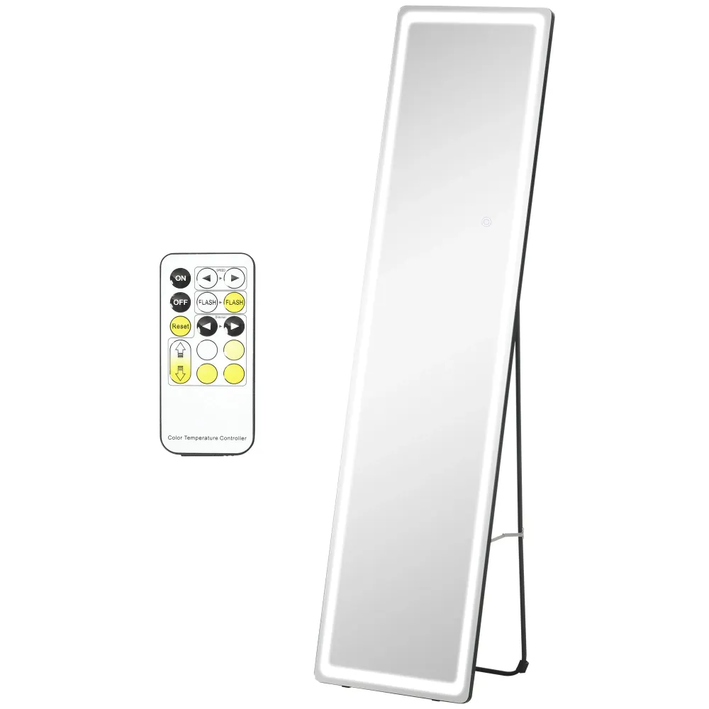 Miroir sur pied rectangulaire miroir mural lumière LED - intensité et couleur réglable avec télécommande - 40 x 37 x 157,5...
