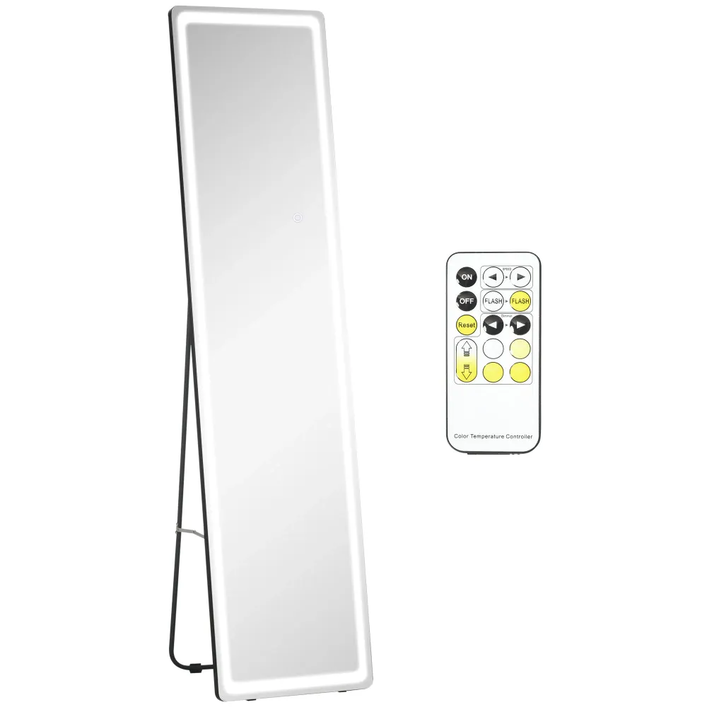 Miroir sur pied rectangulaire miroir mural lumière LED - intensité et couleur réglable avec télécommande - 40 x 37 x 157,5...