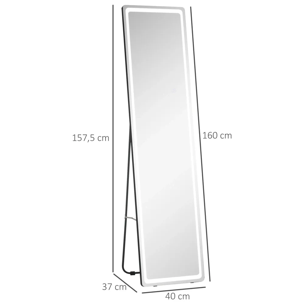 Miroir sur pied rectangulaire miroir mural lumière LED - intensité et couleur réglable avec télécommande - 40 x 37 x 157,5...