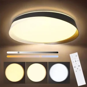 NETTLIFE Plafonnier LED 36W, 3000K-6000K, 41,5*41,5*7,5 cm Dimmable Noir avec Télécommande Chambre Rond Contemporain pour...