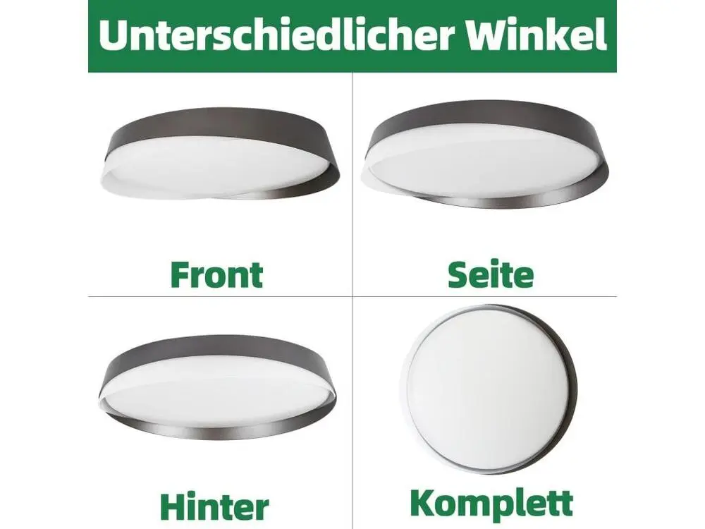 NETTLIFE Plafonnier LED 36W, 3000K-6000K, 41,5*41,5*7,5 cm Dimmable Noir avec Télécommande Chambre Rond Contemporain pour...