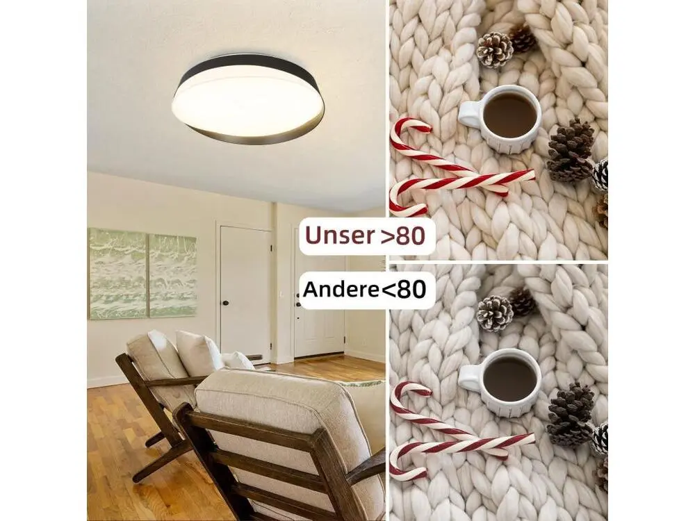 NETTLIFE Plafonnier LED 36W, 3000K-6000K, 41,5*41,5*7,5 cm Dimmable Noir avec Télécommande Chambre Rond Contemporain pour...