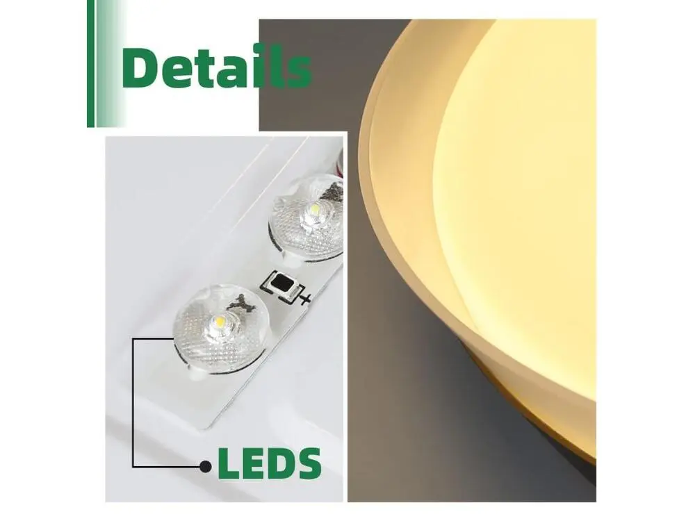 NETTLIFE Plafonnier LED 36W, 3000K-6000K, 41,5*41,5*7,5 cm Dimmable Noir avec Télécommande Chambre Rond Contemporain pour...