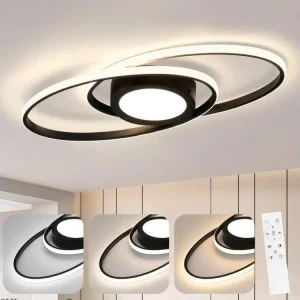 NETTLIFE Plafonnier LED Noir 3000K-6500K Dimmable 48W Chambre d'enfant Salon avec Télécommande Contemporain pour Chambre C...