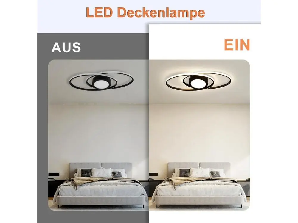 NETTLIFE Plafonnier LED Noir 3000K-6500K Dimmable 48W Chambre d'enfant Salon avec Télécommande Contemporain pour Chambre C...