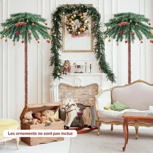 Palmier artificiel de 183 cm, 64 branches en vinyle et 210 lumières led à 4 couleurs, arbre de pré-éclairé pour noël, arbr...