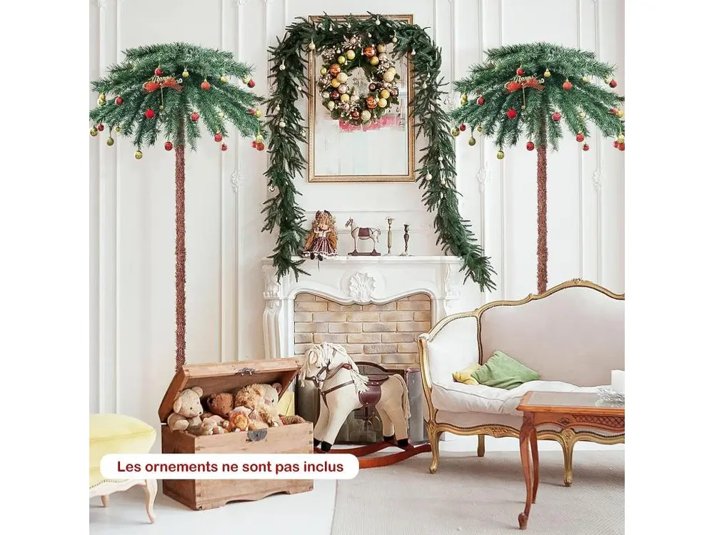 Palmier artificiel de 183 cm, 64 branches en vinyle et 210 lumières led à 4 couleurs, arbre de pré-éclairé pour noël, arbr...