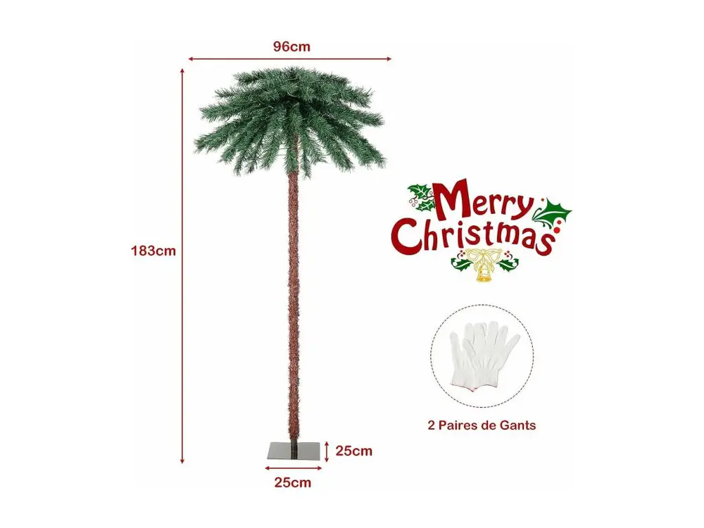 Palmier artificiel de 183 cm, 64 branches en vinyle et 210 lumières led à 4 couleurs, arbre de pré-éclairé pour noël, arbr...