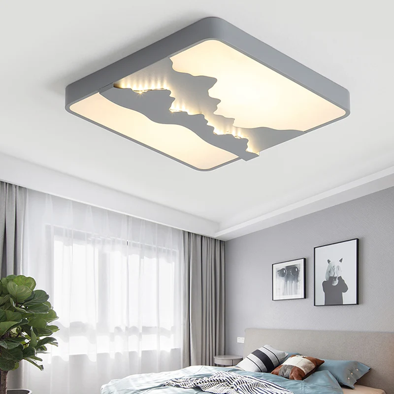Plafonnier carré en métal, novateur, gris/blanc, 16/19,5 pouces de large, lampe LED encastrée, lumière chaude/blanche