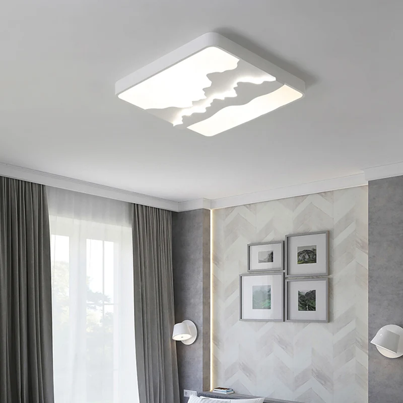 Plafonnier carré en métal, novateur, gris/blanc, 16/19,5 pouces de large, lampe LED encastrée, lumière chaude/blanche
