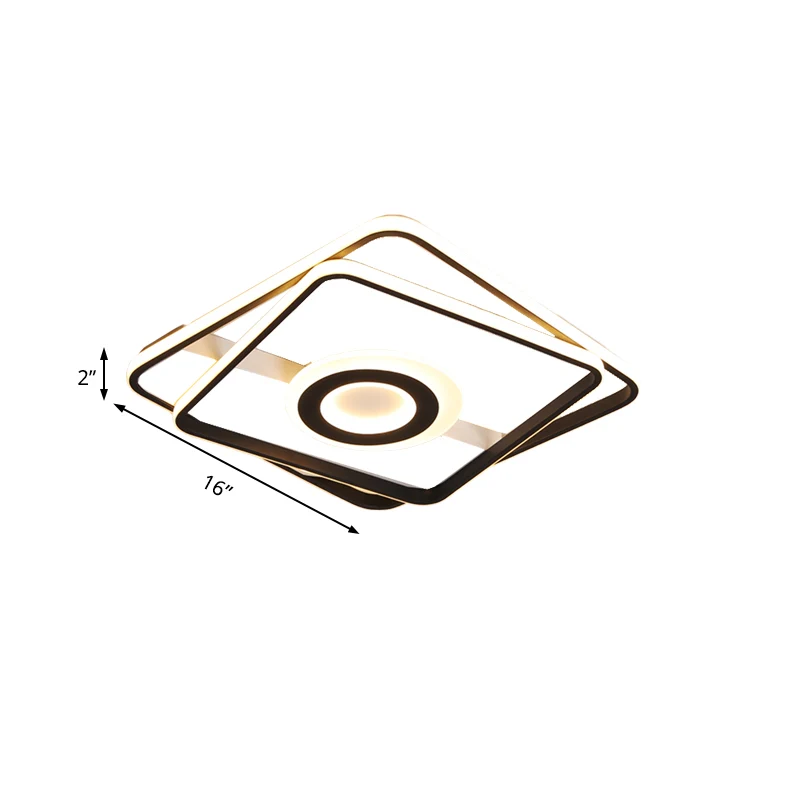 Plafonnier carré/rectangulaire contemporain en acrylique noir, plafonnier LED intégré pour salon, blanc chaud/blanc, 40,6...